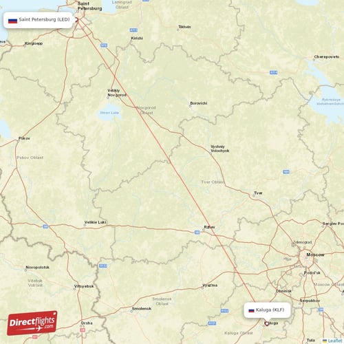 Saint Petersburg - Kaluga direct flight map