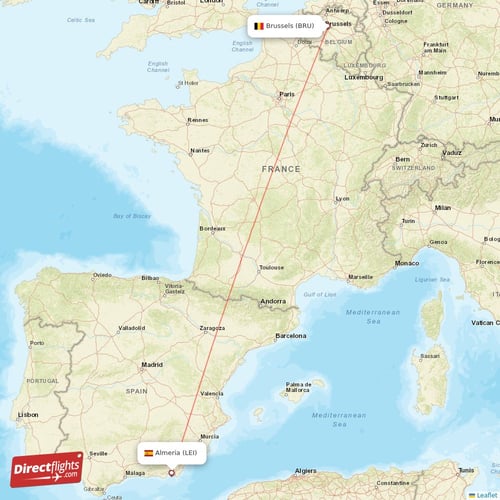 Almeria - Brussels direct flight map
