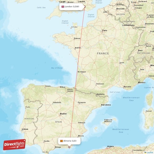 Almeria - London direct flight map