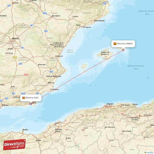 Almeria - Menorca direct flight map