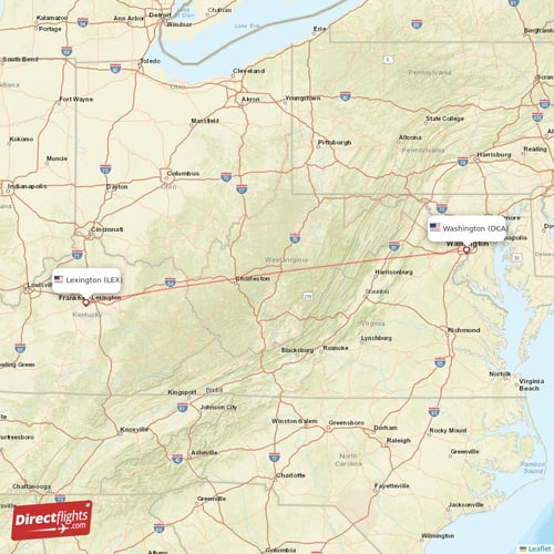 Lexington - Washington direct flight map