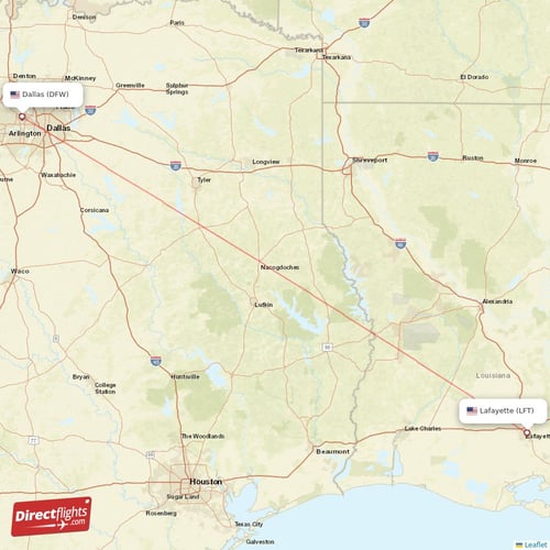 Lafayette - Dallas direct flight map