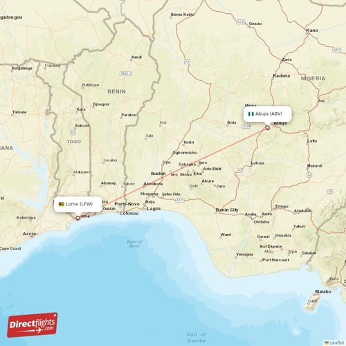 Lome - Abuja direct flight map