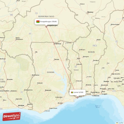 Lome - Ouagadougou direct flight map