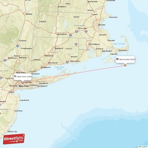 New York - Nantucket direct flight map
