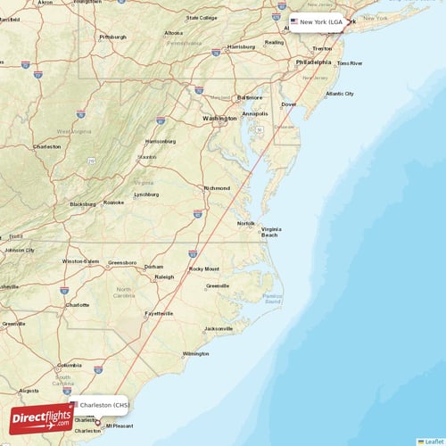 New York - Charleston direct flight map