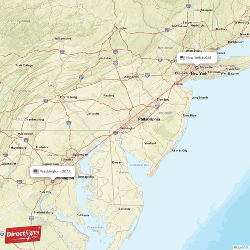 New York - Washington direct flight map