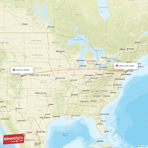 New York - Denver direct flight map