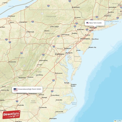 New York - Greensboro/High Point direct flight map