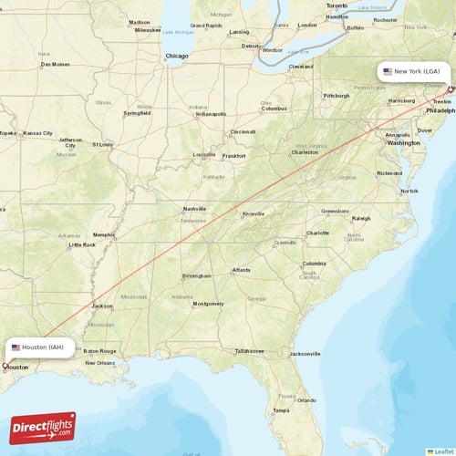 New York - Houston direct flight map