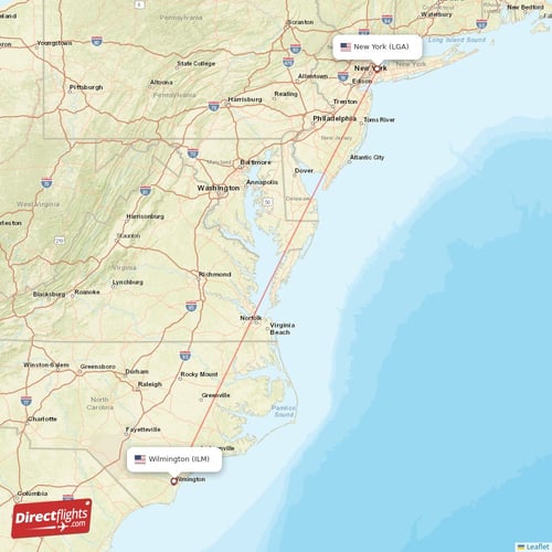 New York - Wilmington direct flight map