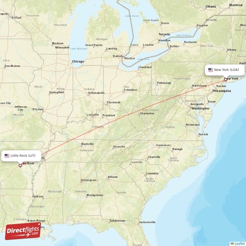 New York - Little Rock direct flight map