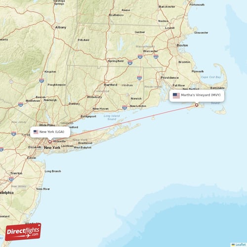 New York - Martha's Vineyard direct flight map
