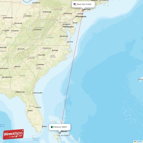 New York - Nassau direct flight map
