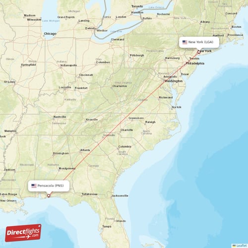New York - Pensacola direct flight map
