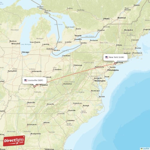 New York - Louisville direct flight map