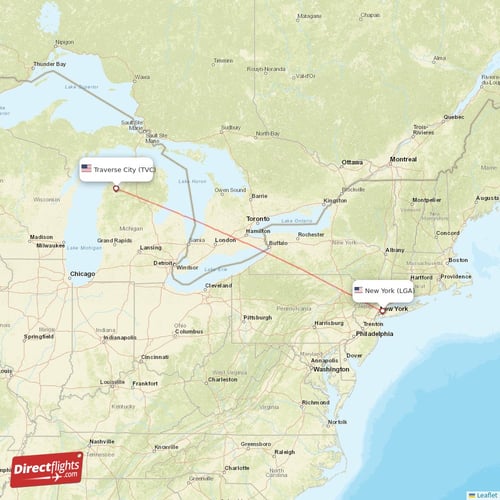 New York - Traverse City direct flight map