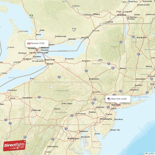 New York - Toronto direct flight map