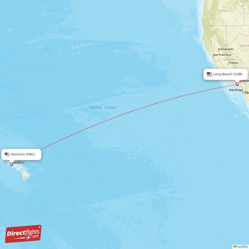 Long Beach - Honolulu direct flight map