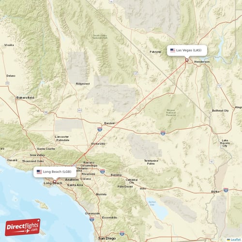 Long Beach - Las Vegas direct flight map