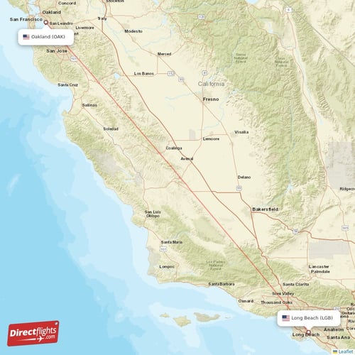 Long Beach - Oakland direct flight map