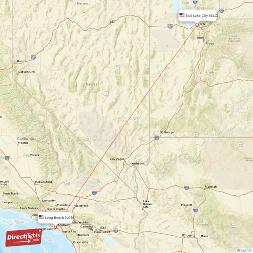 Long Beach - Salt Lake City direct flight map
