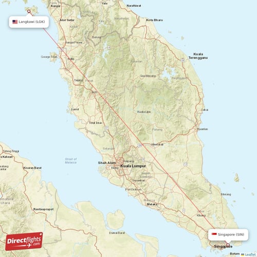 Langkawi - Singapore direct flight map