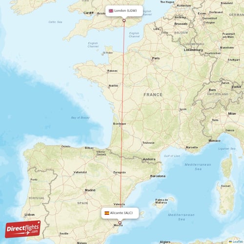 London - Alicante direct flight map