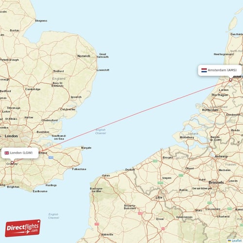 London - Amsterdam direct flight map