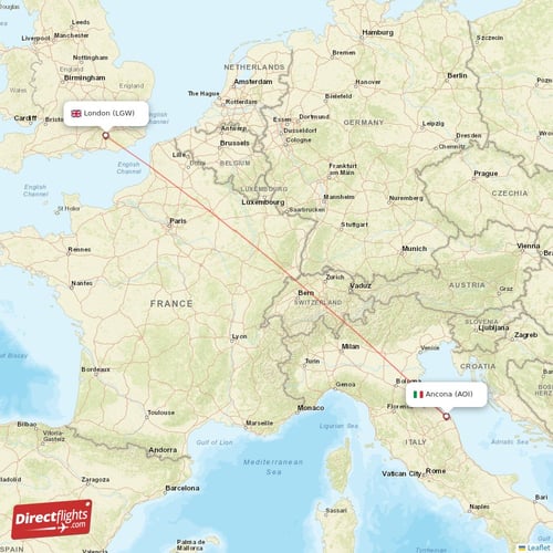 London - Ancona direct flight map