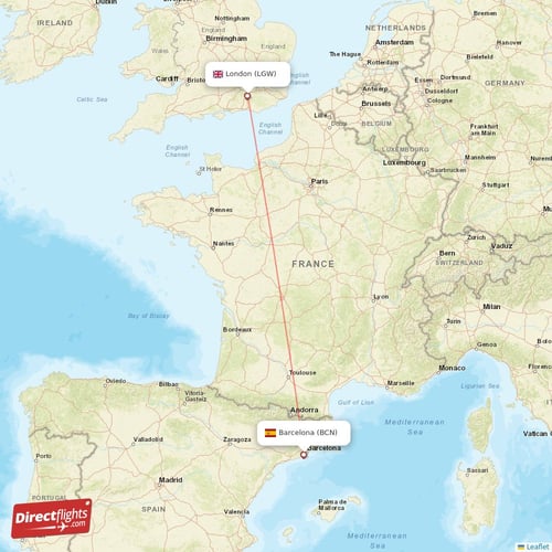 London - Barcelona direct flight map