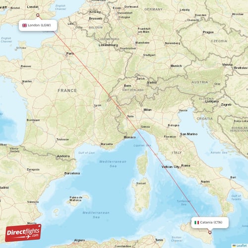 London - Catania direct flight map