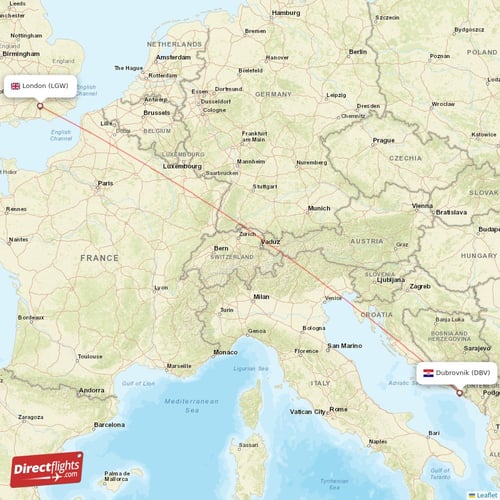 London - Dubrovnik direct flight map