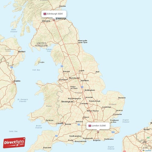 London - Edinburgh direct flight map
