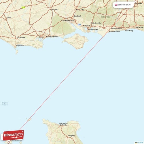 London - Guernsey direct flight map