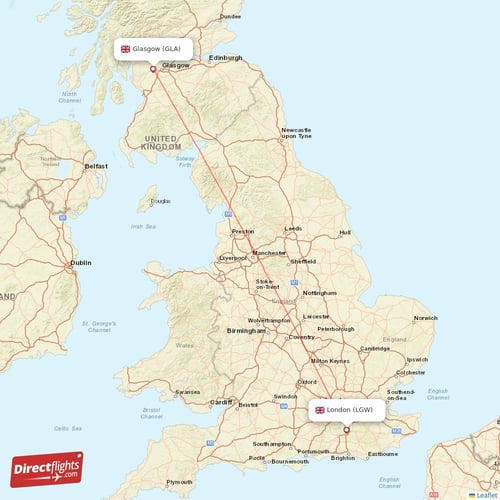 London - Glasgow direct flight map