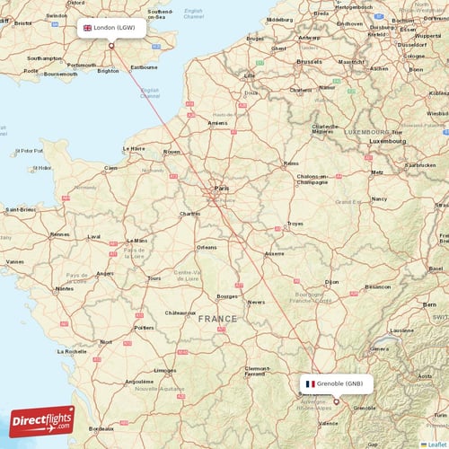 London - Grenoble direct flight map