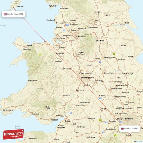 London - Isle Of Man direct flight map
