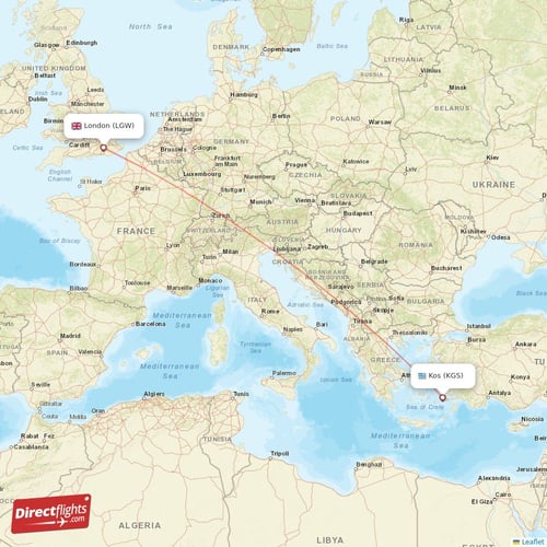 London - Kos direct flight map
