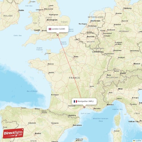 London - Montpellier direct flight map