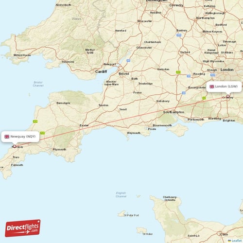 London - Newquay direct flight map
