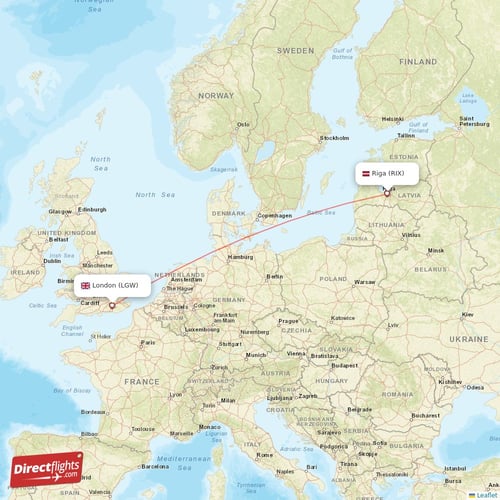 London - Riga direct flight map