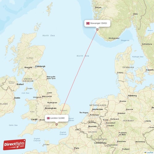 London - Stavanger direct flight map