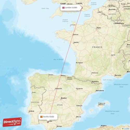 London - Sevilla direct flight map
