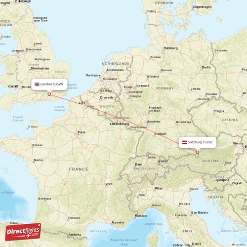 London - Salzburg direct flight map