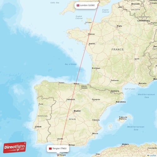 London - Tangier direct flight map