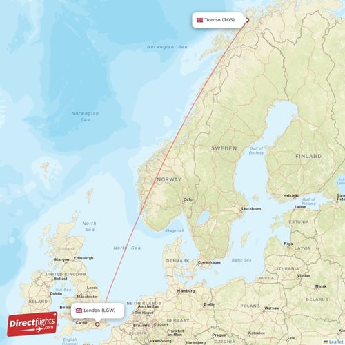 London - Tromso direct flight map