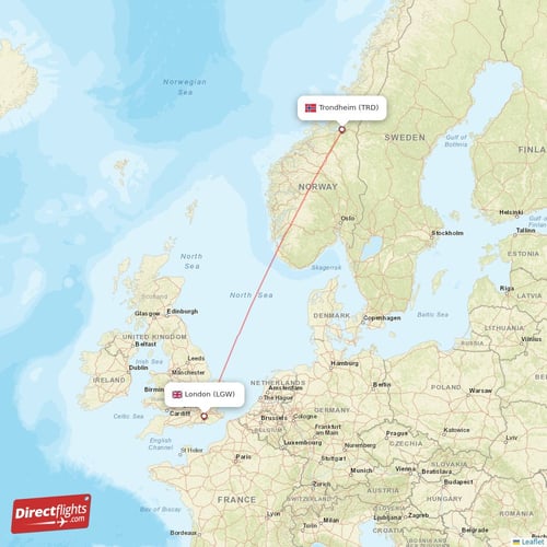 London - Trondheim direct flight map