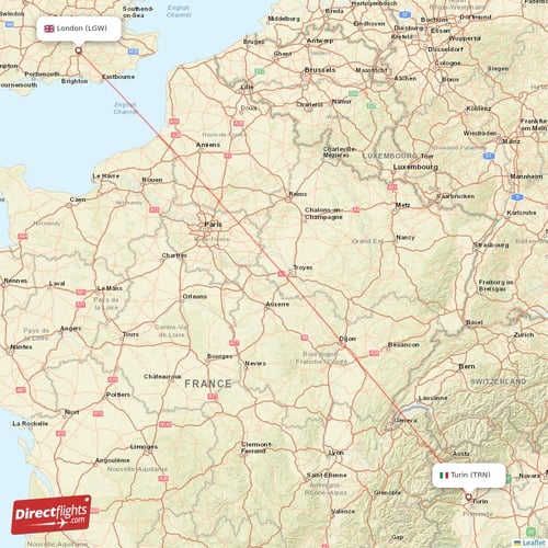 London - Turin direct flight map
