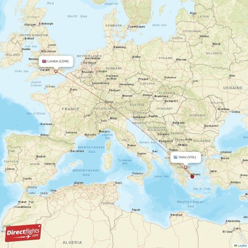London - Volos direct flight map